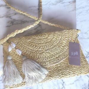 J. Jill Cream Woven Clutch with Tassels NWT